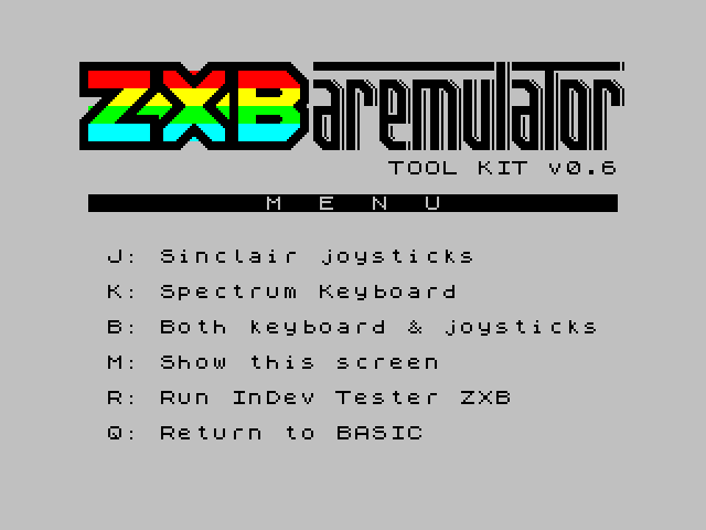 Menú de ZXB Tool Kit