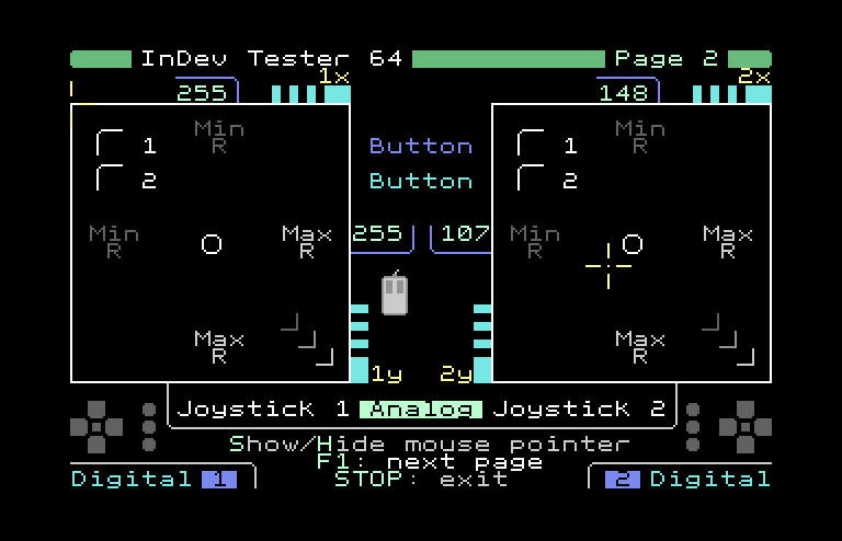 Pantalla 2, prueba de joysticks analogicos y
              digitales